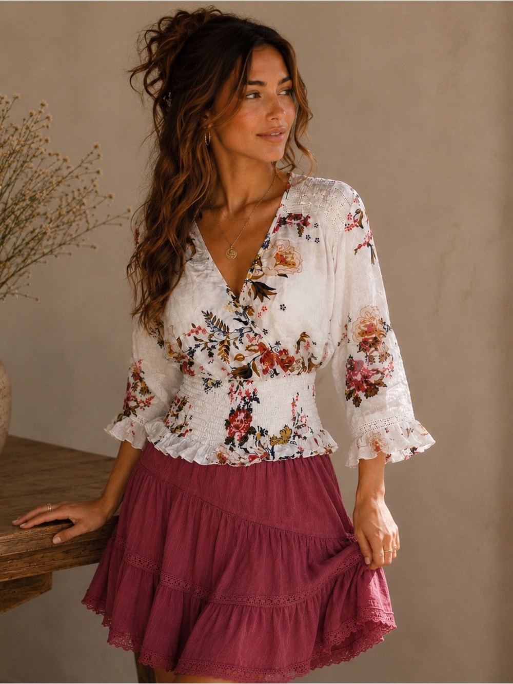 American Rag Floral Smocked Poet Sleeve Blouse | Cottagecore Boho Romantic Top